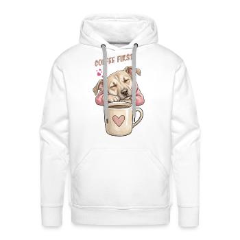 Coffee First Pup Cozy Mug Illustration - Men's Premium Hoodie - white - Front - Liam (192cm)