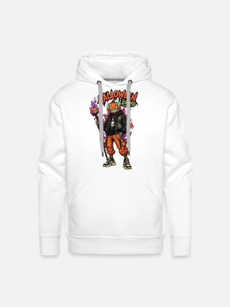 Halloween Legend Pumpkin Head Streetwear - Men's Premium Hoodie - white