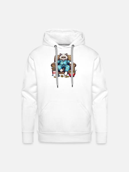 Cozy Cat in Blue Pajamas - Men's Premium Hoodie - white