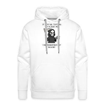 IF YOU’RE TRYING TO SCARE ME, I’M TERRIFIED OF BOO - Men's Premium Hoodie - white - Front - Liam (192cm)