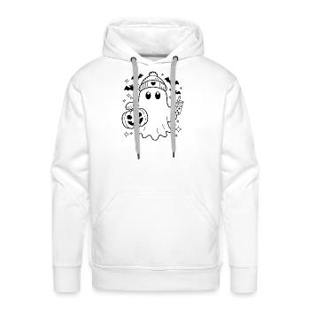 Cute Halloween Ghost with Pumpkin & Bubble Tea  - Men's Premium Hoodie - white - Front - Liam (192cm)