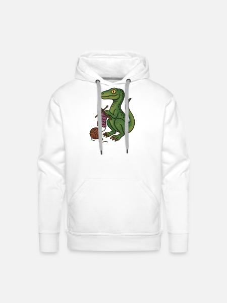 Knit Dino Cozy Green Reptile - Men's Premium Hoodie - white