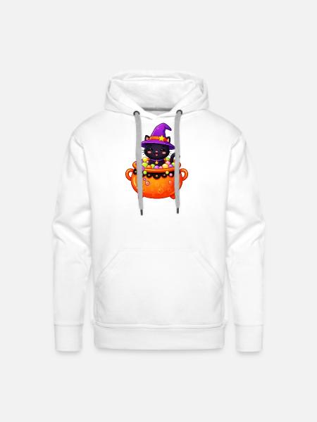 Whiskered Witch in Cauldron - Men's Premium Hoodie - white