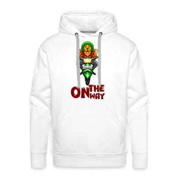Lion delivery Courier riding scooter cartoon masco - Men's Premium Hoodie - white - Front - Liam (192cm)