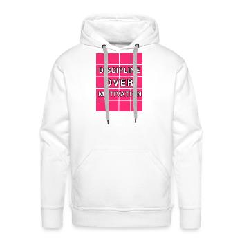 Discipline Over Motivation - Gym Workout T-Shirt - Men's Premium Hoodie - white - Front - Liam (192cm)