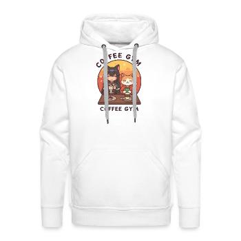 Coffee Gym Cat Duo Café - Men's Premium Hoodie - white - Front - Liam (192cm)