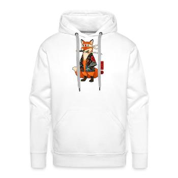 Japanese Samurai Fox - Kitsune Warrior Art - Men's Premium Hoodie - white - Front - Liam (192cm)