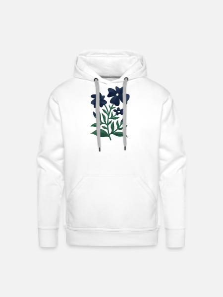 Midnight Blue Bloom Botanical Print - Men's Premium Hoodie - white