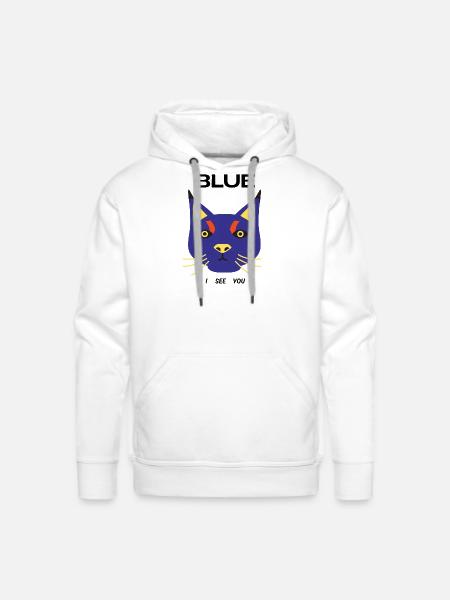 Blue Cat Face Pop Art - Men's Premium Hoodie - white