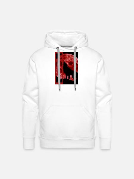 Moonlit Wolf Howl Silhouette - Men's Premium Hoodie - white