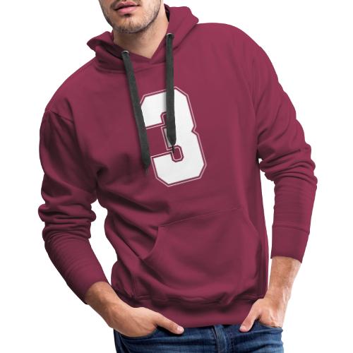 White Number 3 – Varsity Font - Men's Premium Hoodie
