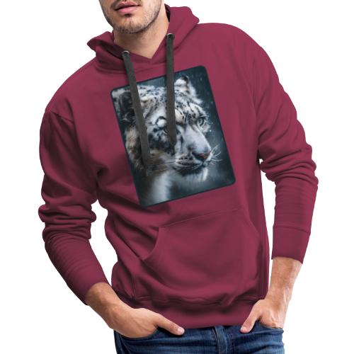 Snow Leopard Blue Eyes Design - Men's Premium Hoodie