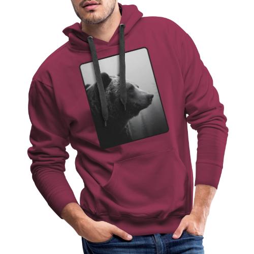 Grizzly Bear Black White Portrait Design - Men's Premium Hoodie