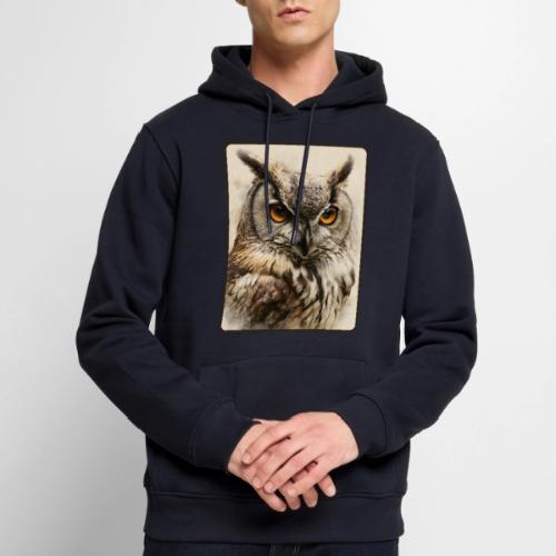 Great Horned Owl Watercolor Design - Men's Premium Hoodie