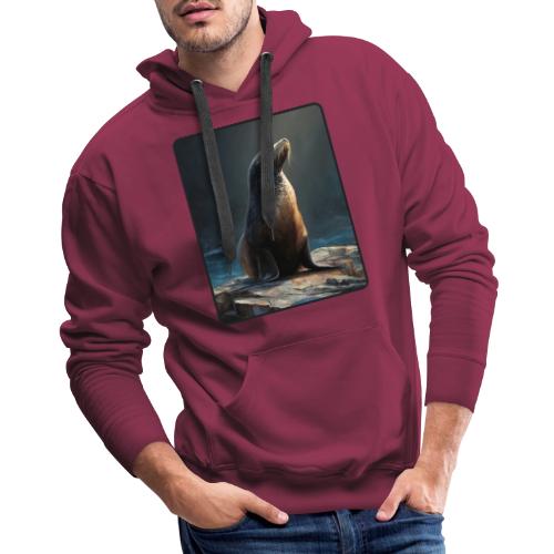 Fur Seal Artistic Shore Portrait Design - Men's Premium Hoodie