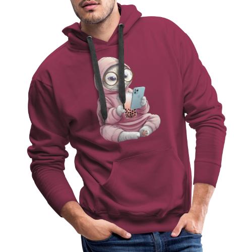 Cool Cat Bubble Tea Cartoon Design - Men's Premium Hoodie