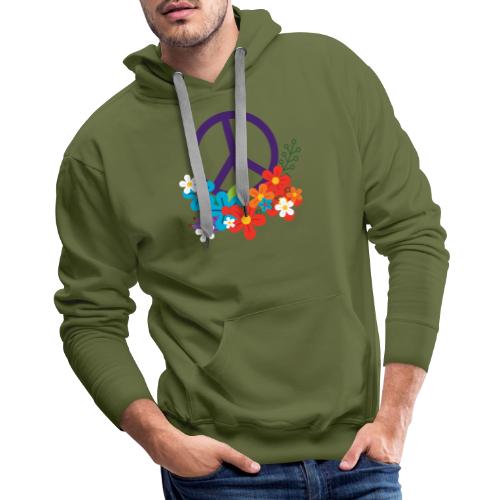 Hippie Peace Design With Flowers - Men's Premium Hoodie