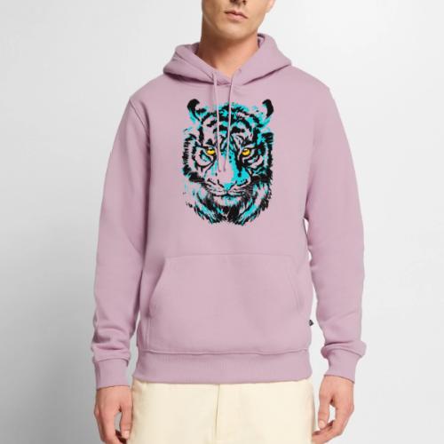 Artistic Tiger Head Portrait Drawing - Turquoise - Men's Premium Hoodie