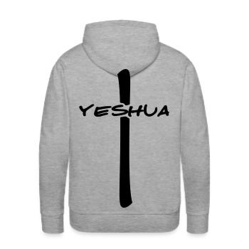 Yeshua Cross - Men's Premium Hoodie - heather grey - Back - Liam (192cm)