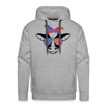 Cow Face with Bandana Red White and Blue 4th of - Men's Premium Hoodie - heather grey - Front - Liam (192cm)