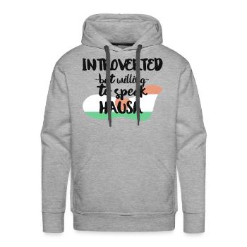 Introverted But Willing To Speak Hausa - Men's Premium Hoodie - heather grey - Front - Liam (192cm)