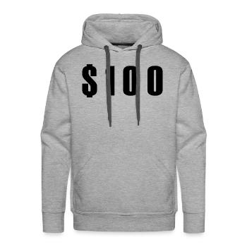 Signe de 100 dollars - Molleton à capuche Premium pour homme - gris chiné - Devant - Liam (192cm)