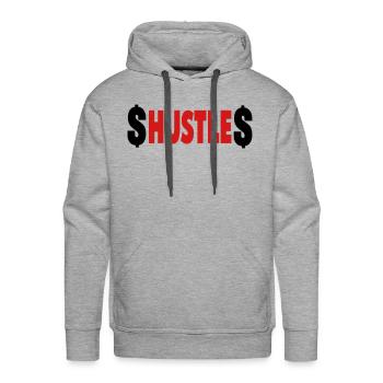 $HUSTLE$ - Men's Premium Hoodie - heather grey - Front - Liam (192cm)