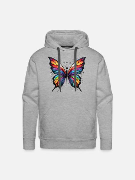 Rainbow Butterfly Illustration Vibrant - Men's Premium Hoodie - heather grey