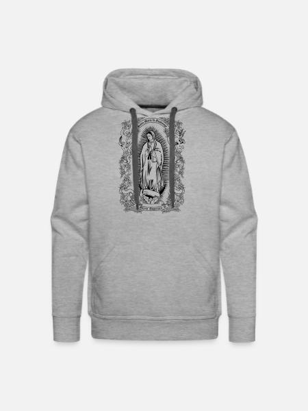 Notre-Dame de Guadalupe Vierge Marie Christian Gift - Molleton à capuche Premium pour homme - gris chiné