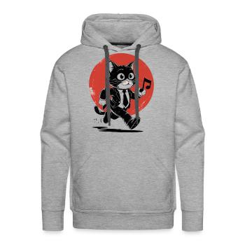 Whimsical Black White Cat Conducto - Men's Premium Hoodie - heather grey - Front - Liam (192cm)