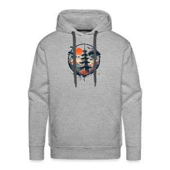 Japanese temple circular ink graphic - Men's Premium Hoodie - heather grey - Front - Liam (192cm)