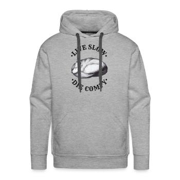 Live slow, die comfy - wolf dog canine design - Men's Premium Hoodie - heather grey - Front - Liam (192cm)