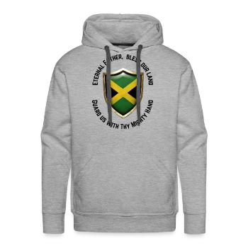 Jamaica Shield v1 - Men's Premium Hoodie - heather grey - Front - Liam (192cm)