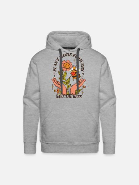 Retro Floral Honeycomb Bee Lover Art - Men's Premium Hoodie - heather grey
