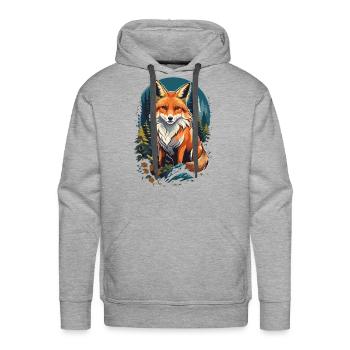 Fox in a pine tree forest at night - Men's Premium Hoodie - heather grey - Front - Liam (192cm)