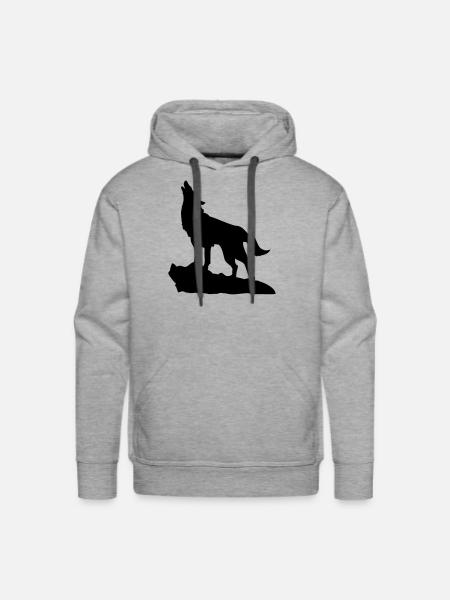 Wolf Howling - Men's Premium Hoodie - heather grey