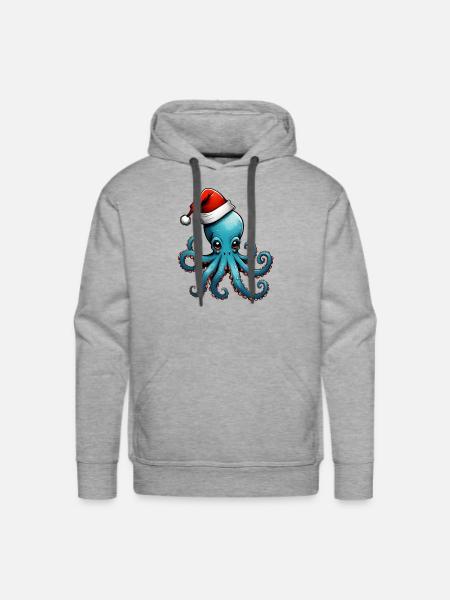 Octopus with Santa hat - Men's Premium Hoodie - heather grey
