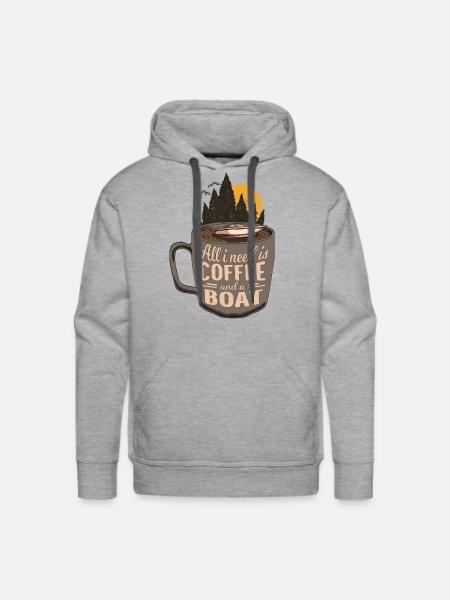 Coffee Motor Boat Cartoon - Men's Premium Hoodie - heather grey