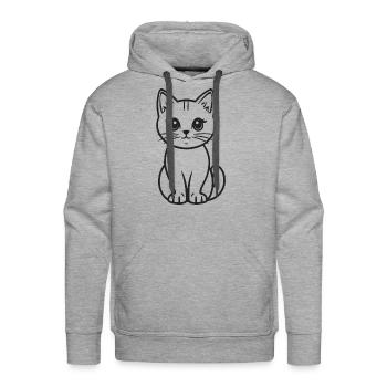 Outline Cat Detailed Cat Face - Men's Premium Hoodie - heather grey - Front - Liam (192cm)