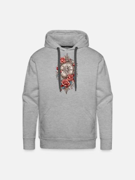 Rose Compass Elegance Collection - Men's Premium Hoodie - heather grey