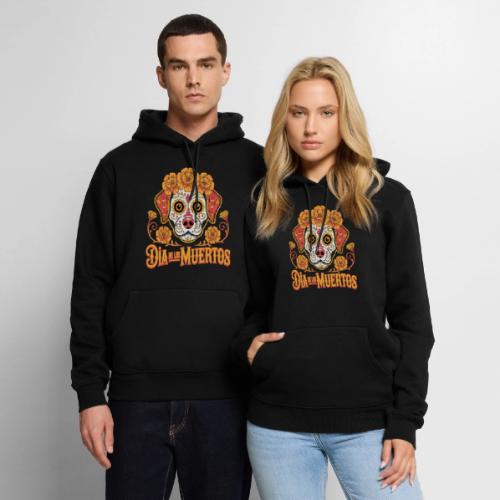 Dia De Los Muertos Dog Skull Flowers - Men's Premium Hoodie