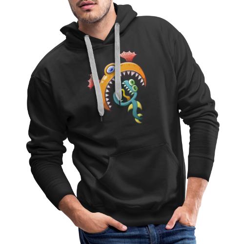 One-eyed sea monster eats a scared ugly creature - Men's Premium Hoodie