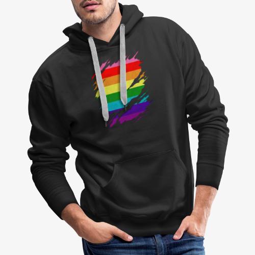 Original Gilbert Baker LGBT Gay Pride Flag Ripped - Men's Premium Hoodie