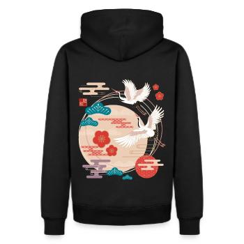 Japanese Cranes and Pine Trees - Men's Premium Hoodie - black - Back - Nico (187cm)