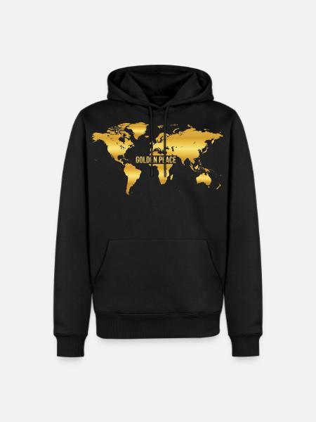 Golden Peace World Map - Men's Premium Hoodie - black