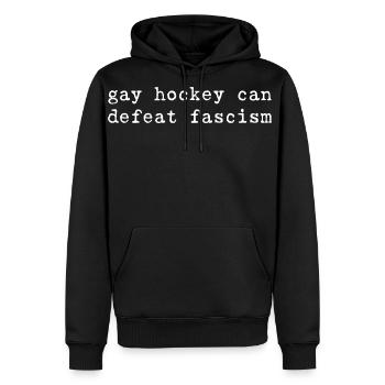 Gay hockey can defeat fascism - Men's Premium Hoodie - black - Front - Nico (187cm) & Julia (174cm)