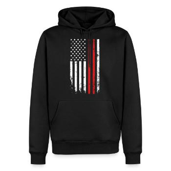 Drumsticks On A Weathered American Flag For Drumme - Men's Premium Hoodie - black - Front - Nico (187cm) & Julia (174cm)