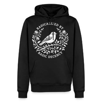 Radicalized by Basic Decency - Men's Premium Hoodie - black - Front - Nico (187cm) & Julia (174cm)
