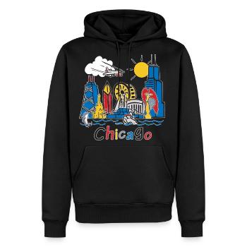 ChicagoGo Cartoon Skyline - Men's Premium Hoodie - black - Front - Nico (187cm) & Julia (174cm)