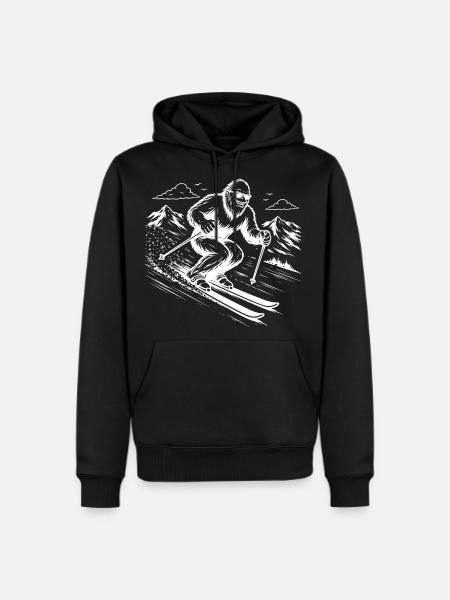 Bigfoot Sasquatch Skier in the Mountains - Men's Premium Hoodie - black